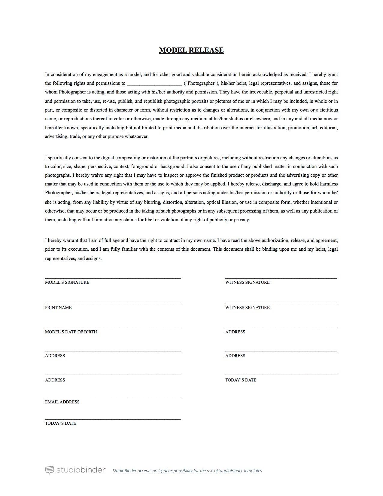Model Release Form Template - StudioBinder Model Release Form Template - StudioBinder